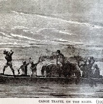 Tribe In Canoe On Niger River 1890 Woodcut Victorian Stanley In Africa DWAA2C - $29.99