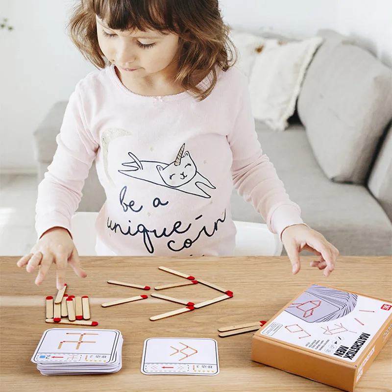 T toy learning education wooden diy puzzle 20 pcs matches sticks 30 pcs card montessori thumb200