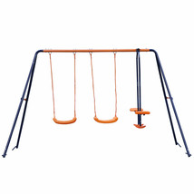 Outdoor Double Swings Set Swing With 1 Seesaw Set For Children Yard Garden Play - £121.97 GBP