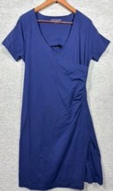 Soft Surroundings Womens Dress L Blue Short-Sleeve V-Neck Ruched Side Slit - $20.80