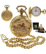 Memorial Gold UNION PACIFIC Locomotive Pocket Watch 48 MM with Day &amp; Dat... - $49.99