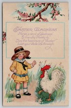Easter Greetings Child With Rooster Postcard X25 - £3.96 GBP