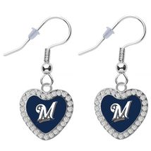 New Milwaukee Brewers MLB Baseball Crystal Heart Earrings Pierced Dangle - $9.85