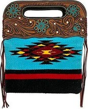 Showman Saddle Blanket Handbag w/ Teal Flower Motif - $149.00