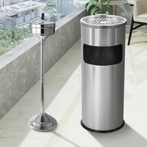 POWLAB Trash Can Outdoor Waste Container Round Stainless Steel Trash Can with Re - £131.12 GBP