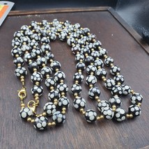 Venetian Style Skunk black beads Vintage dotted Beads Strand - $41.71