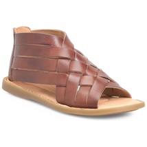 Born Women Flat Zip Up Sandals Iwa Woven Size US 6M Dark Tan Bourbon Lea... - £77.66 GBP