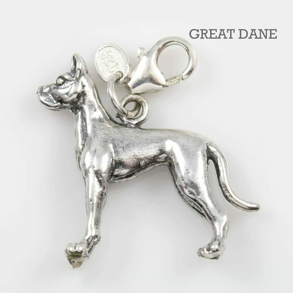 Great Dane Dog Charm 3 Dimensional Solid Sterling Silver - $47.52