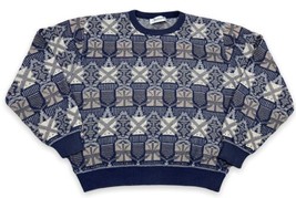 Vtg Jantzen Knit Geometric Grandpa Sweater USA MAde Blue Cream Beige Sz XL - £21.76 GBP