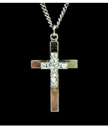 RHINESTONE CROSS NECKLACE Vintage Christian Jewelry Religious Goldtone 18&quot; - $16.99