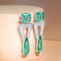 CWWZircons New Trendy Triangle Green Water Drop Long Crystal Earrings for Women  - £18.66 GBP