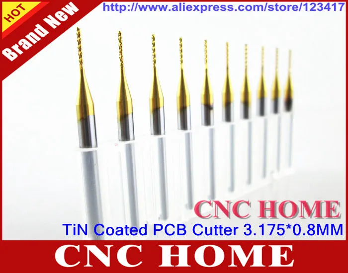 10pcs/lot 3.175*0.8*6mm Titanium Coated Carbide PCB Cutters, Corn Cutting Bits,  - £221.09 GBP