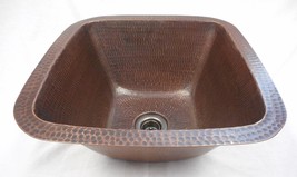 15&quot; Square Copper Kitchen Bar Sink in Brushed Sedona with 2&quot; Strainer Drain - £183.58 GBP