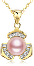 Lucky Three-Petal Flower Pink Pearl Pendant Necklace With Adjustable Chain - £91.96 GBP