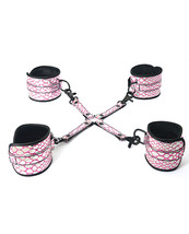 Spartacus Faux Leather Wrist &amp; Ankle Restraints W/hog Tie - Pink - $43.50