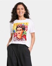 Frida Kahlo Shirt Womens 2XL White Graphic Art Portrait Roses Jerry Leigh  - $14.99