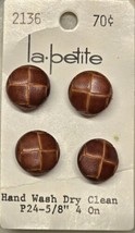 4 Vintage La petite Buttons Brown, Leather Look, Replacement On Card 5/8&quot; - £6.78 GBP