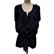 OLD NAVY Peplum Top Shirt Women&#39;s Size L Black Waist Tie Short Sleeves R... - $9.64