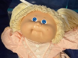 1985 Cabbage Patch Kids Coleco Doll Blonde Blue Eyes Dimple Dress Tights... - $54.80