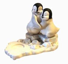 PartyLite Polar Pals Penguins Hugging Votive TeaLight Candle Holder Sparkly - £24.65 GBP
