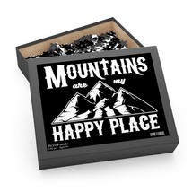 Mountains Are My Happy Place 120/252/500 Piece Jigsaw Puzzle, White Text on Grey - £20.58 GBP+