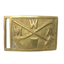 VTG Modern Woodmen Of America MWA Brass Plate Belt Buckle Ax Trees - $39.59