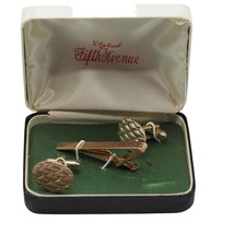 Vintage Cufflink Tie Bar Clasp Set Men&#39;s Jewelry Mid Century Fifth Avenue - $24.74