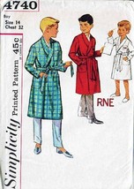 Vintage 1950's Boy's ROBE w/Transfer Simplicity Pattern 4740 Size 14 UNCUT - $12.00