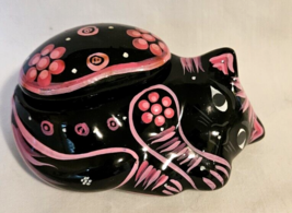 Resting Cat Trinket Box Terracotta Mexican Art Pottery - £15.92 GBP