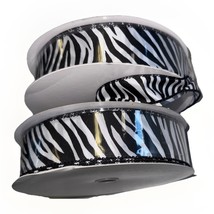 Zebra Print Ribbon Black White Wired Edge Crafting Sewing Decorating - $10.01