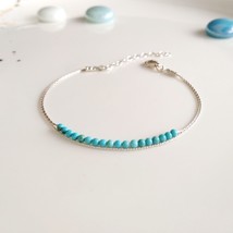 Layered turquoise 925 sterling silver bracelet,beaded stacking gemstone bracelet - £28.73 GBP