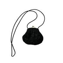 Womens Evening Bag Coin Purse Black Beaded Kiss Lock Clasp Closure - $18.81