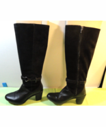 CLARKS ARTISAN WOMENS SIZE 7 TALL BLACK LEATHER 17.5&quot; HEELED BOOTS - $85.42 CAD