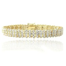 1.5 Ct Round Cut Simulated Diamond S-Link Tennis Bracelet 14K Yellow Gol... - $46.74