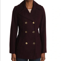 MICHAEL KORS Double-Breasted Wool Blend Peacoat, BURGUNDY, SMALL, (4/6),... - £92.34 GBP