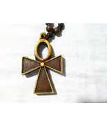 BROWN COLOR EGYPTIAN ANKH SHAPED RESIN PENDANT 34&quot; ADJUSTABLE CORD NECKLACE - £5.50 GBP