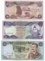 Iraq, (Set of 3) 10, 25, 5,  Dinars, All Different Old Issues Banknotes, - $12.20