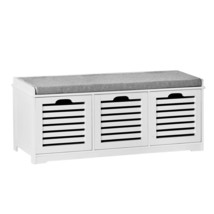 -W, White Storage Bench With 3 Drawers &amp; Padded Seat Cushion, Hallway Bench, Sho - £151.56 GBP