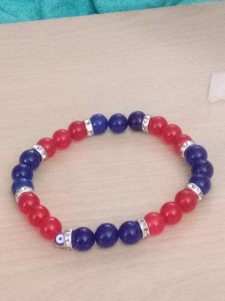 Handmade Red And Blue Natural Stone Chakra Healing Bracelet - $4.40