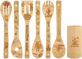 Kitchen bamboo spatulas for Halloween party, wooden spoons with funny patterns - £15.81 GBP