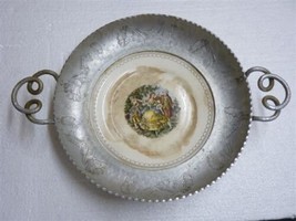 Vintage USA Limoges Porcelain Courting Couple 22K Gold, Art Nouveau Pewter, D 13 - £98.32 GBP