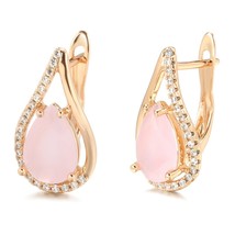 Hot Pink Natural Zircon Earrings For Women 585 Rose Gold Water Drop Bride Earrin - £10.37 GBP