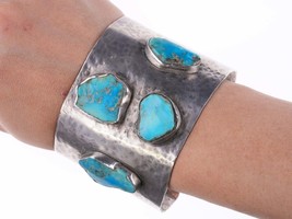 7&quot; Southwestern Modernist Sterling bracelet with freeform turquoise - $297.00