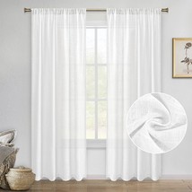 Dwcn Faux Linen White Sheer Curtains - Semi Voile Window Curtain Panels For - £27.17 GBP