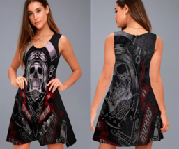 Dark Skull Bikers Printed Polyester A-Line Dress Feel Confident and Beautiful - £19.42 GBP+