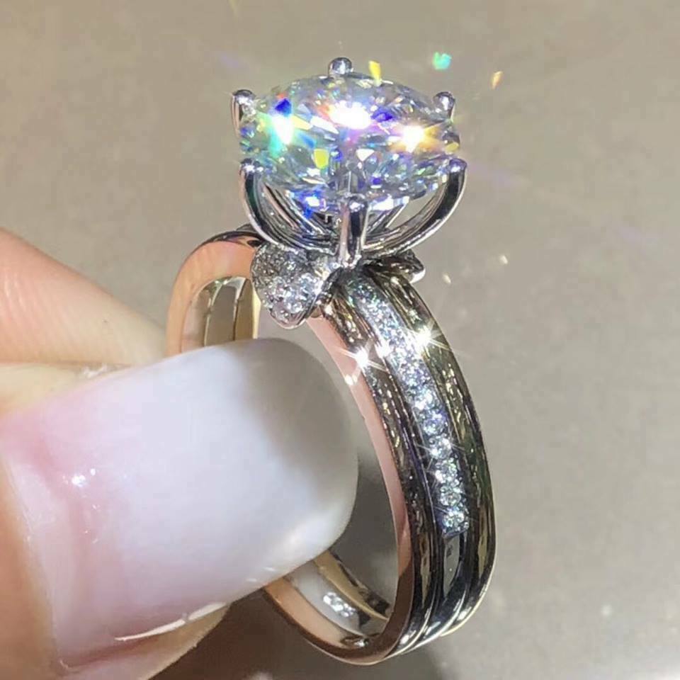 2.10 Carati Taglio Rotondo Diamante Solitario Fidanzamento Anello 14K Oro Rosa Item image 3