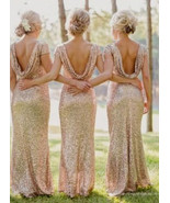 Elegant Cap Sleeves Sequined Long Bridesmaid Dresses - £76.71 GBP