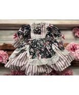 Vintage Doll Dress Handmade Floral Lace Trim stripes Pink White Flower EUC - $25.73