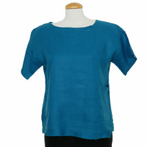 Eileen Fisher Jewel Blue Organic Handkerchief Linen Top Xxs - £78.62 GBP