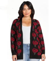 New No Boundaries Women&#39;s Jacquard Cardigan Sweater Sz L Roses Soft Knit Jacket - £23.66 GBP